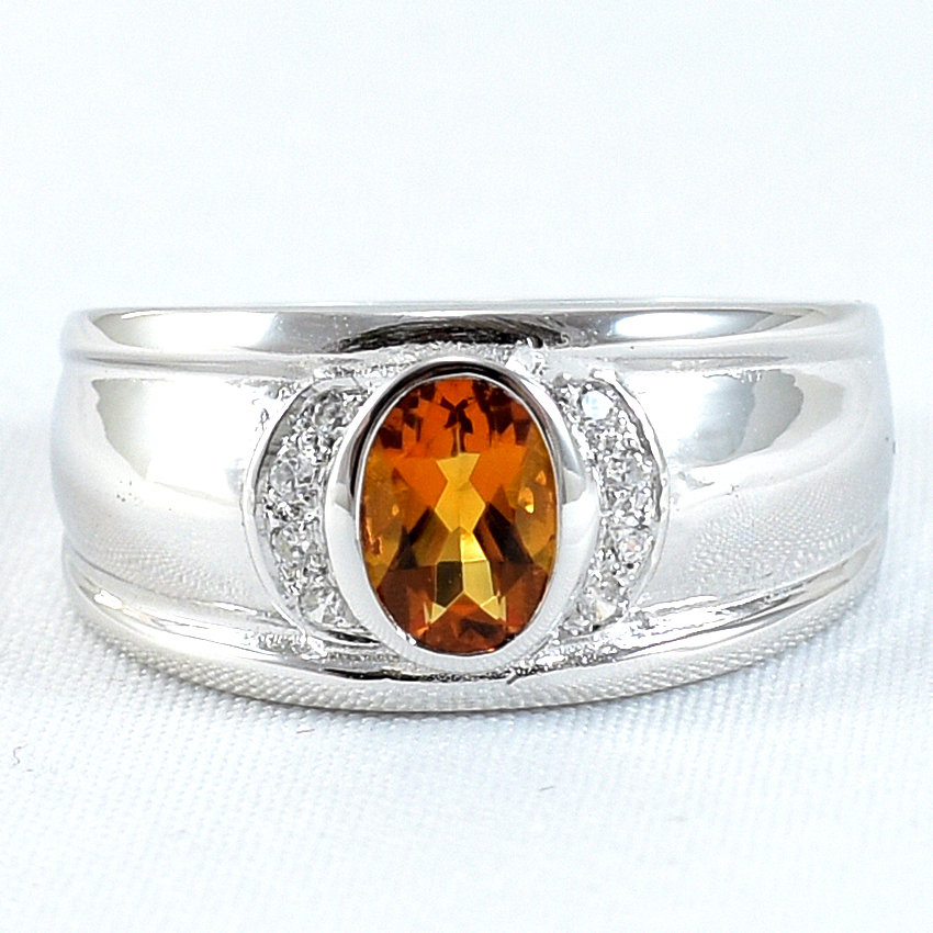 แหวนเงินแท้ราคาถูกชุบทองคำขาว ซิทรินแท้ 0.95 กะรัต เพชรCZ 0.08 กะรัต งานประณีตสวยงาม สั่งผลิตค่ะ