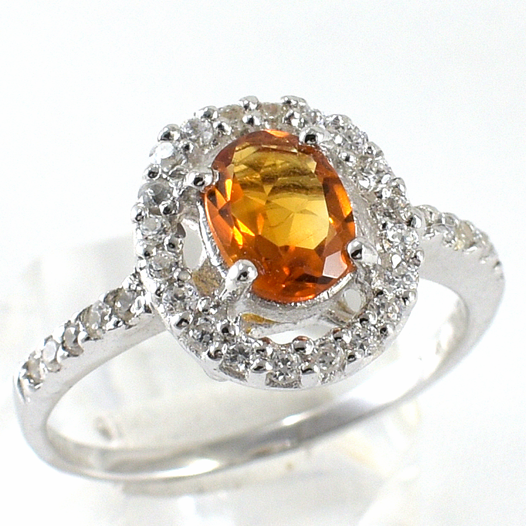 แหวนเงินแท้ราคาถูกชุบทองคำขาว ซิทรินแท้ 1.0 กะรัต เพชรCZ 0.30 กะรัต งานประณีตสวยงาม สั่งผลิตค่ะ