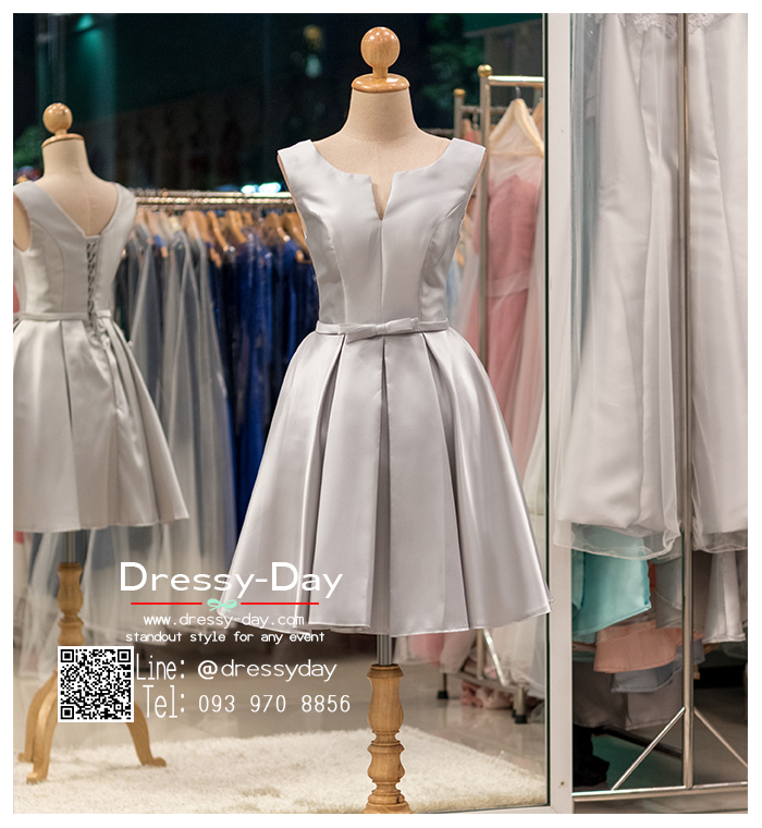 รหัส ชุดราตรีสั้น : BB051 ชุดแซก ชุดราตรี สีเทา ผ้าไหม แขนกุด เรียบหรูเหมาะใส่ออกงานกลางคืน งานคอกเทล