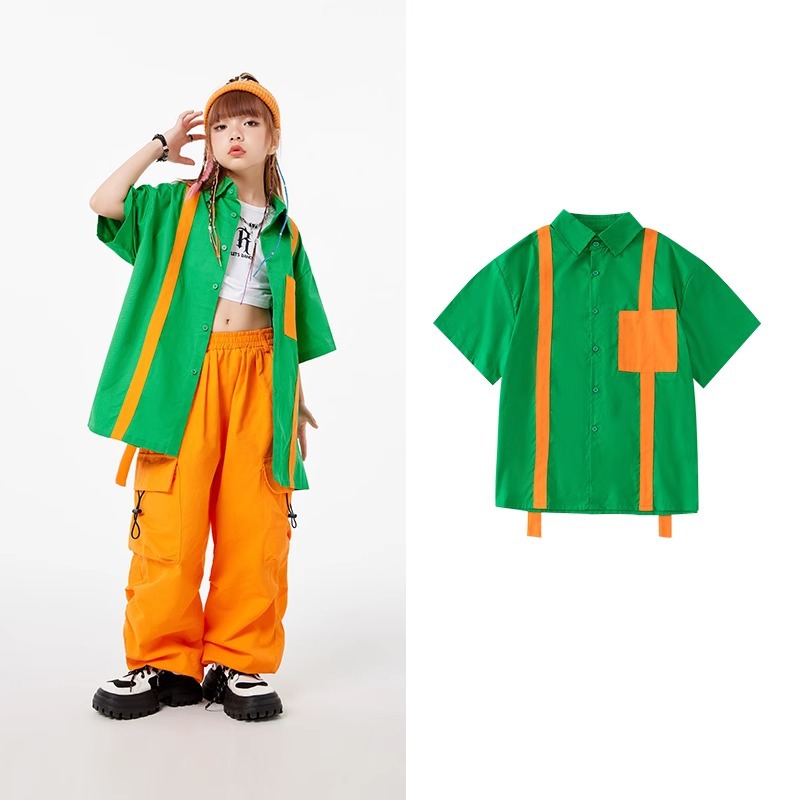 ชุดเต้น ฮิปฮอป เสื้อแขนแต่งแถบ+กางเกงขายาว