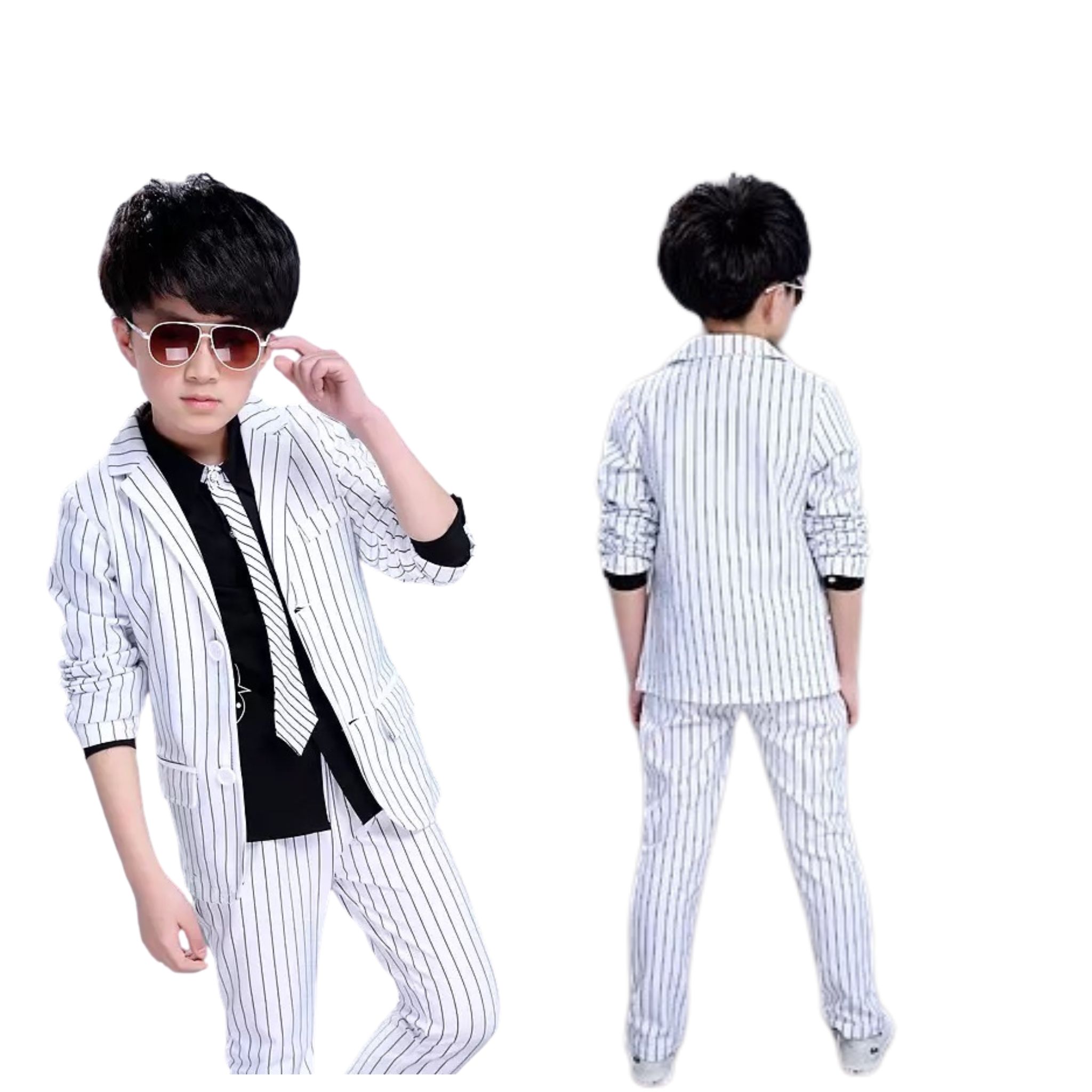 ชุดเซ็ตสูท เสื้อนอก+กางเกงขายาว ลายสก็อต สีแดง สีขาว