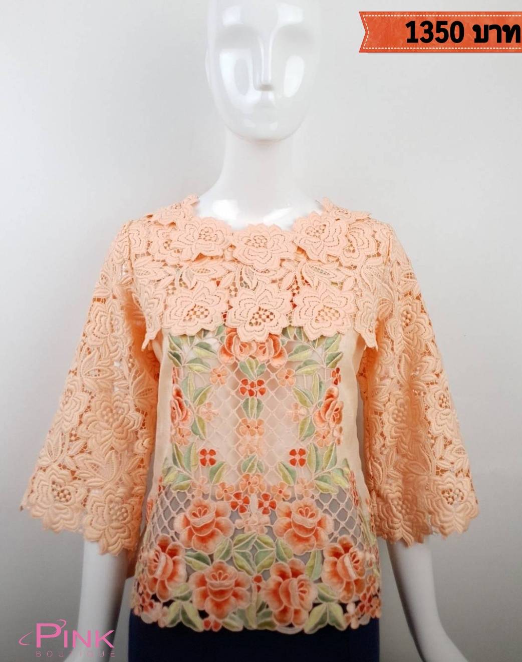 ขายดีที่สุด เสื้อลูกไม้ปักลายเเขนลูกไม้ แบรนด์พิ้งบูติค