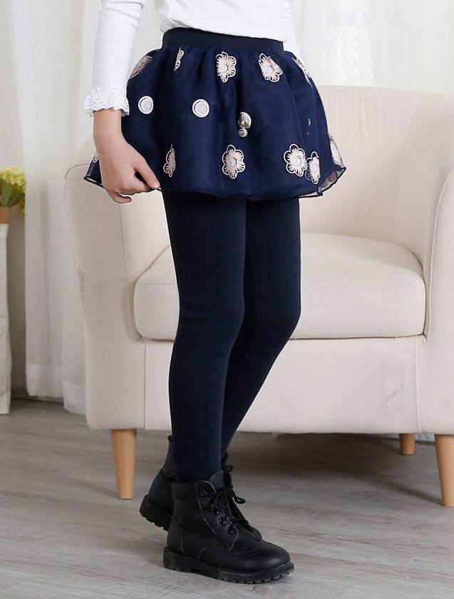 เลกกิ้งกระโปรง ลายดอกไม้ สีดำ ,สีกรม