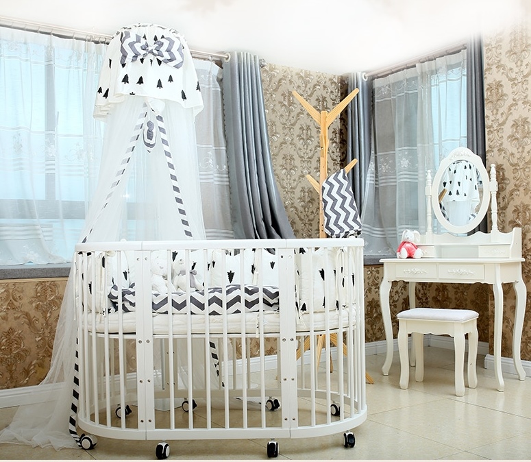 TP21506 เตียงไม้สีขาว Modern Classic OVAL Crib Ivory White (round bed) ดีไซน์สวย WD31