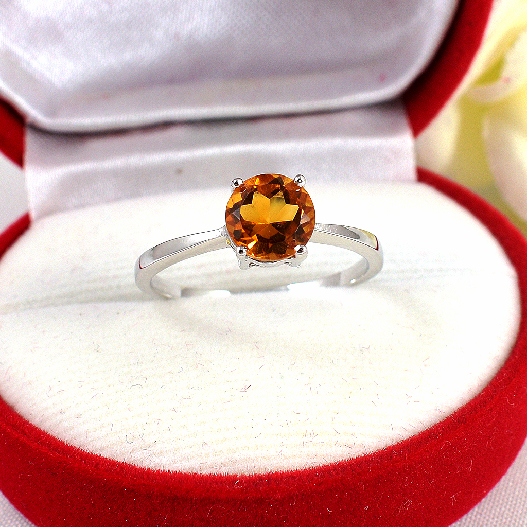 แหวนเงินแท้ราคาถูกชุบทองคำขาว ซิทรินแท้ 1.35 กะรัต งานประณีตสวยงาม สั่งผลิตค่ะ