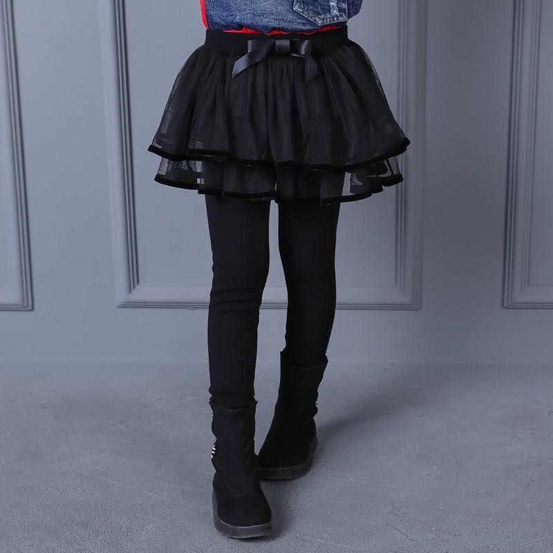 เลกกิ้งกระโปรงแต่งเอวโบว สีกรม-ม่วง