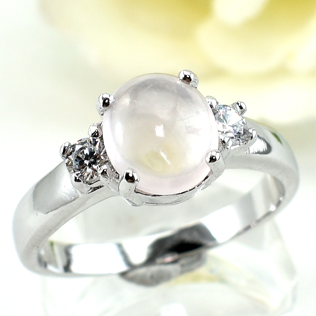 แหวนเงินแท้ราคาถูกชุบทองคำขาว พลอยแท้โรสควอทซ์ 1.85 กะรัต เพชรCZ 0.20 กะรัต งานประณีตสวยงาม สั่งผลิตค่ะ