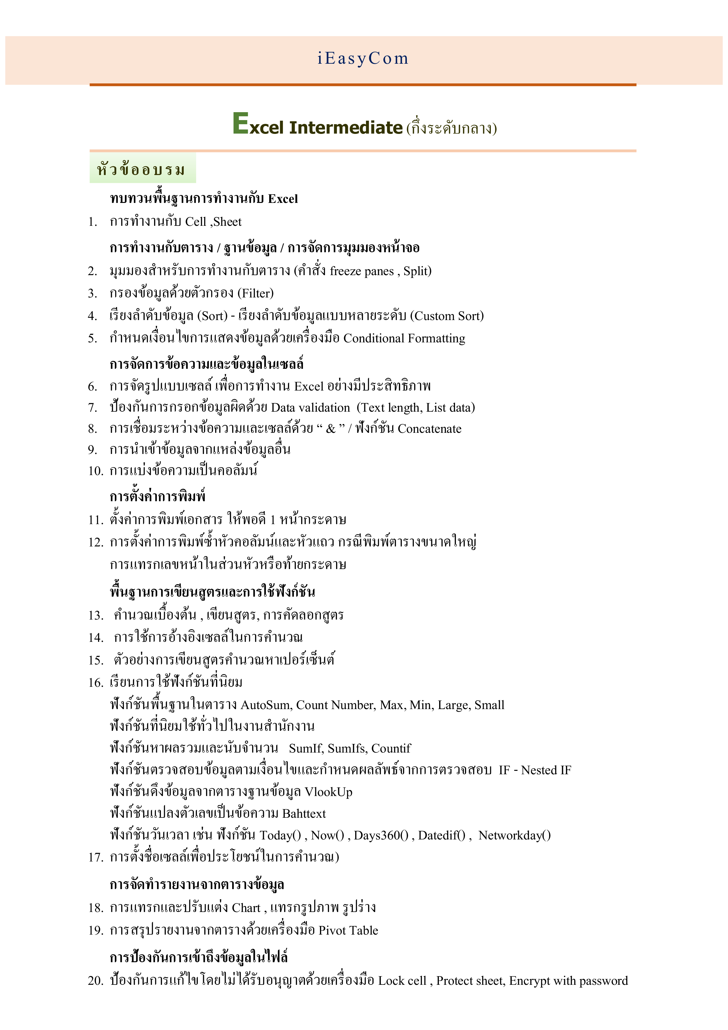 (คอร์สกลุ่ม เรียน 2-4 ท่าน) อบรม Excel สำหรับงานสำนักงาน อบรมเสาร์-อาทิตย์ จบใน 2 วัน ( 10 ชั่วโมง ) คอร์สมีทุกสัปดาห์ที่ 2 ของเดือน