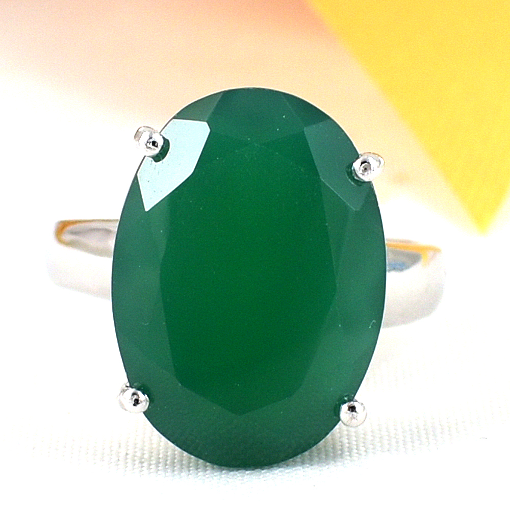 แหวนเงินแท้ราคาถูกชุบทองคำขาว พลอยแท้กรีนอะเกท 10.40 กะรัต งานประณีตสวยงาม สั่งผลิตค่ะ