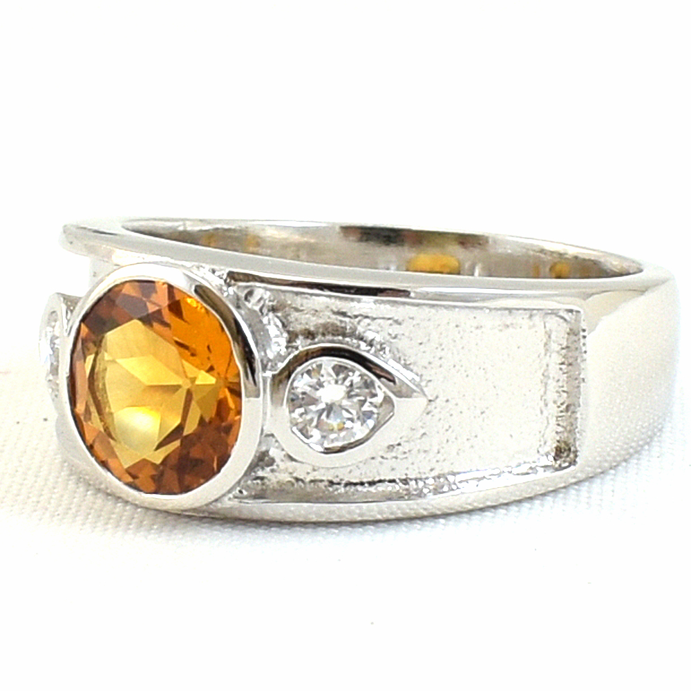 แหวนเงินแท้ราคาถูกชุบทองคำขาว ซิทรินแท้ 1.25 กะรัต เพชรCZ 0.06 กะรัต งานประณีตสวยงาม สั่งผลิตค่ะ