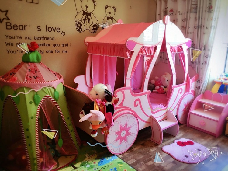 เตียงนอนไม้สำหรับเด็กผู้หญิง Princess Chariot Pink รถม้าเจ้าหญิงสีชมพู TP20133