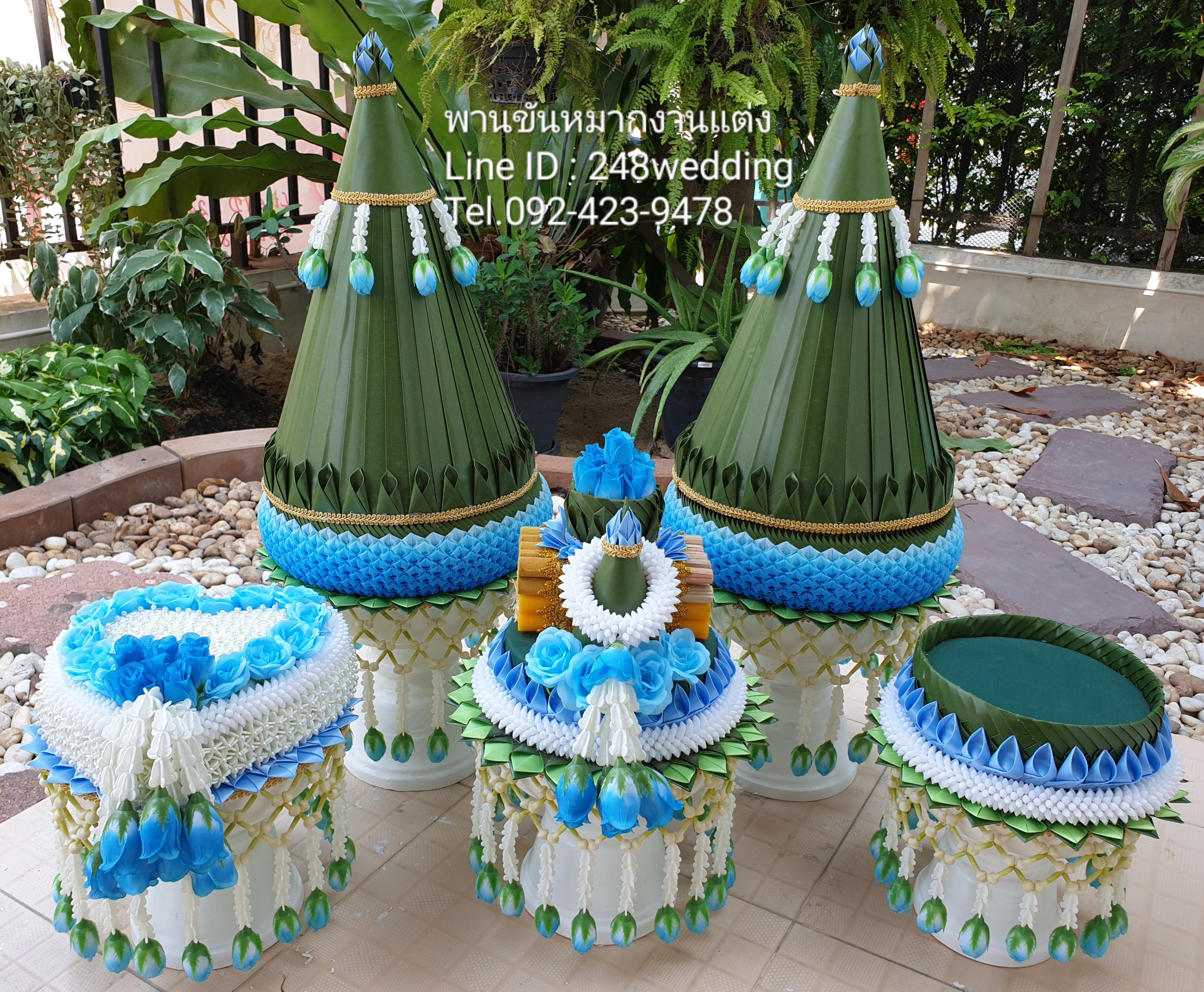 ให้เช่าพานขันหมากผ้า (สีฟ้า)