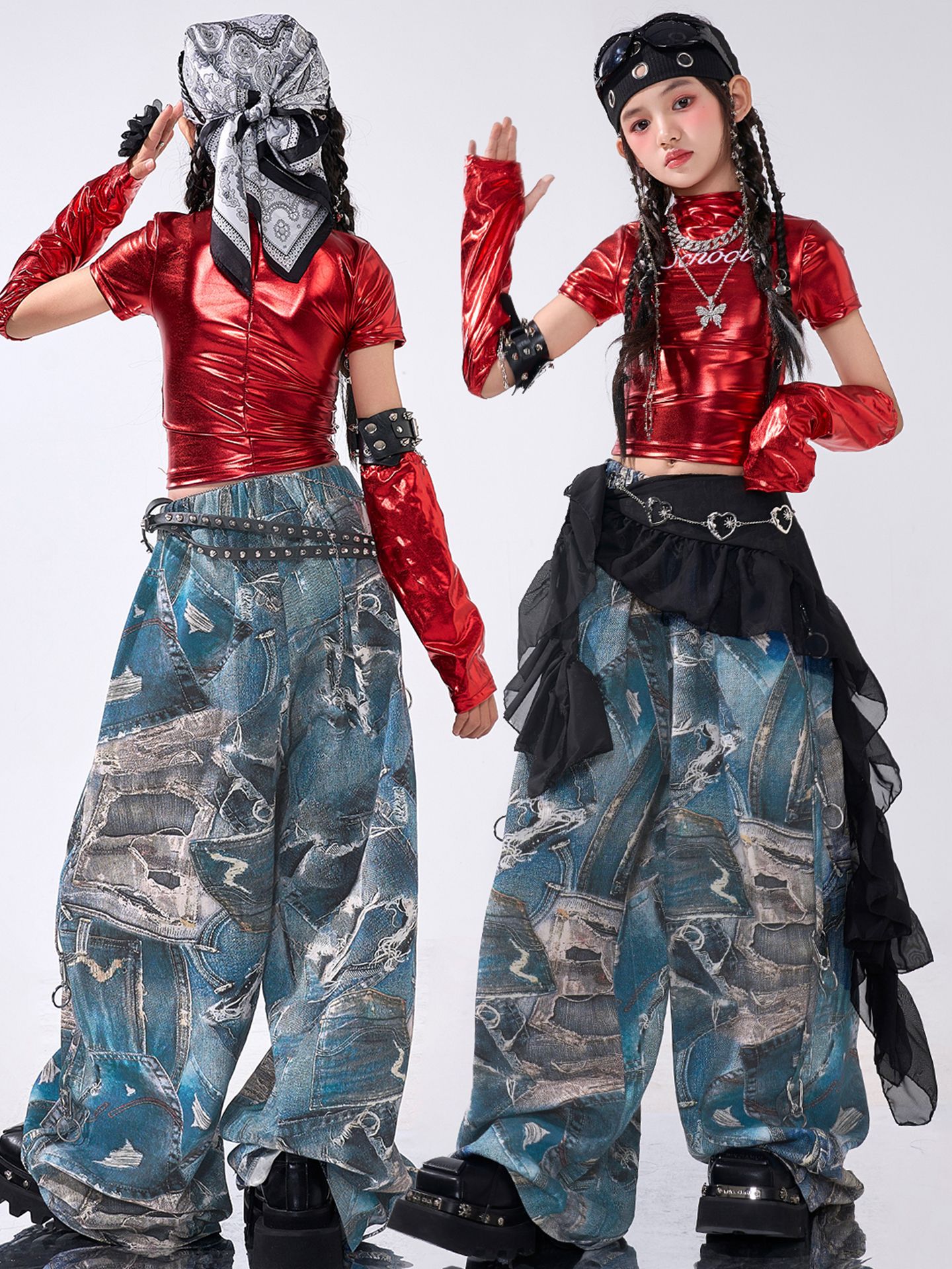 friendly4kid พร้อมส่ง ชุดเต้นเด็กหญิง HipHop Jazz เสื้อแขนยาว