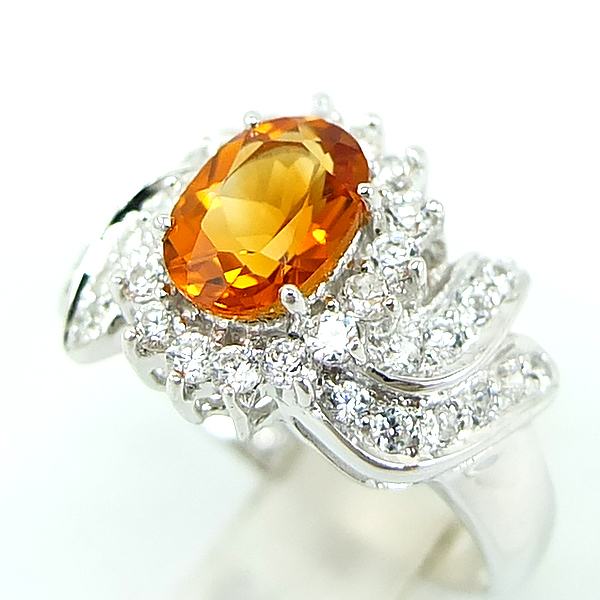 แหวนเงินแท้ราคาถูกชุบทองคำขาว ซิทรินแท้ 1.25 กะรัต เพชรCZ 0.88 กะรัต งานประณีตสวยงาม สั่งผลิตค่ะ