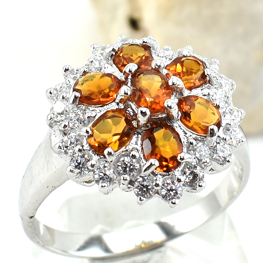 แหวนเงินแท้ราคาถูกชุบทองคำขาว ซิทรินแท้ 1.33 กะรัต เพชรCZ 0.75 กะรัต งานประณีตสวยงาม สั่งผลิตค่ะ