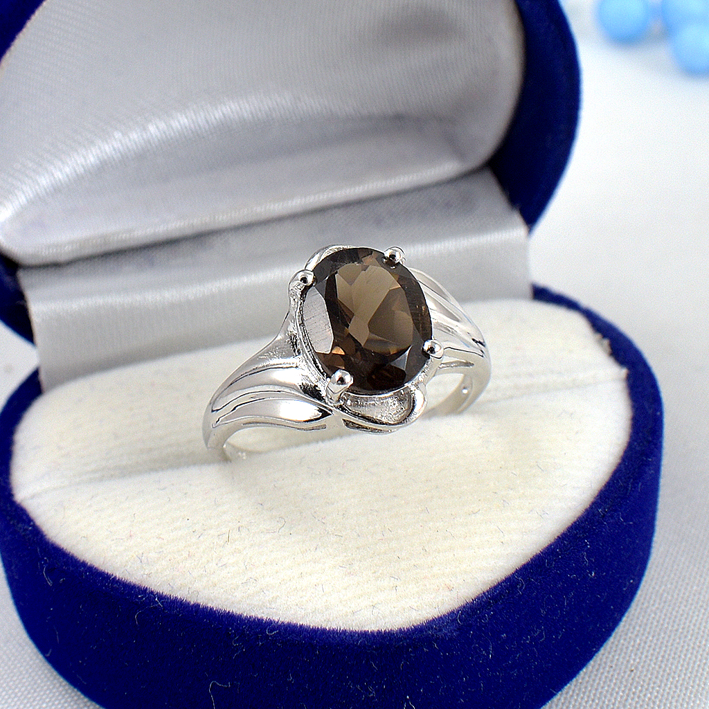 แหวนเงินแท้ราคาถูกชุบทองคำขาว พลอยแท้สโมกกี้ควอทซ์ 2.45 กะรัต งานประณีตสวยงาม สั่งผลิตค่ะ