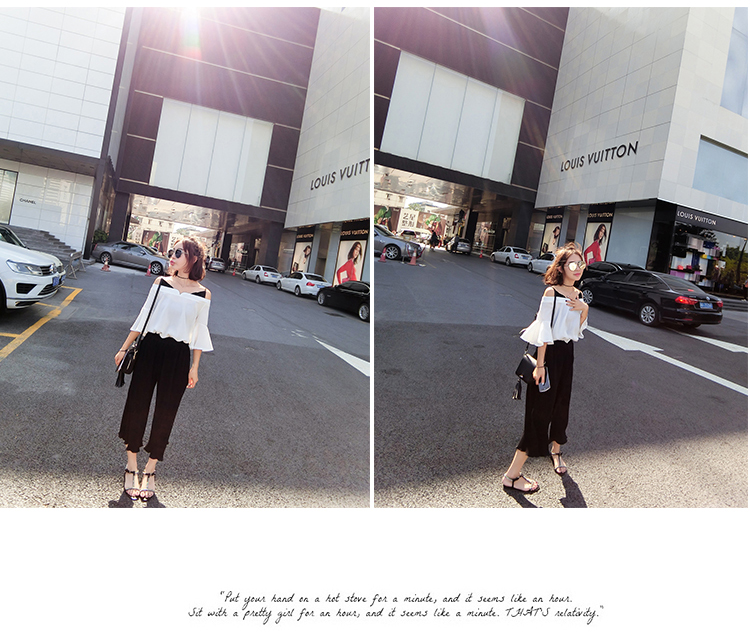 เสื้อแฟชั่นสายเดี่ยว โชว์ไหล่ ใส่สบายๆ เนื้อผ้าชีฟองขนเป็ดพริ้วๆ ใส่หลวมๆ แขนระบาย(ตามแบบ)ปิดข้อศอก ใส่เที่ยวสวยเก๋ หรือออกงานไหนๆก็น่ารักสไตล์เกาหลี