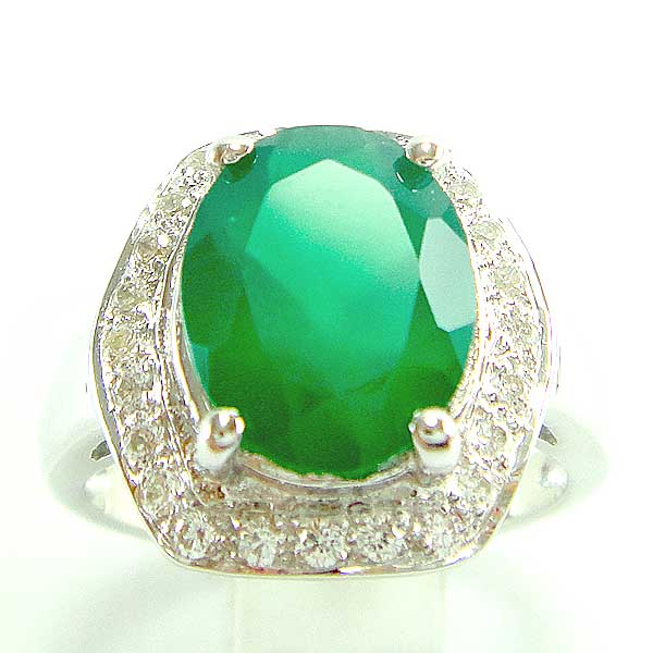 แหวนเงินแท้ราคาถูกชุบทองคำขาว พลอยแท้กรีนอะเกท 3.55 กะรัต เพชรCZ 0.168 กะรัต งานประณีตสวยงาม สั่งผลิตค่ะ