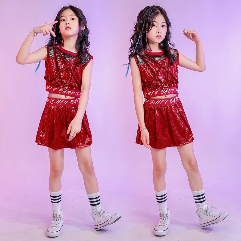 พร้อมส่ง ชุดเต้น เสื้อกล้าม+กางเกงกระโปรง ปักเลื่อม