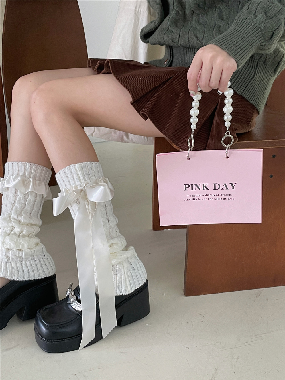 friendly3kid ปลอกขา ถุงเท้า แบบยาว สวมขา ถุงเท้าY2K ระบาย