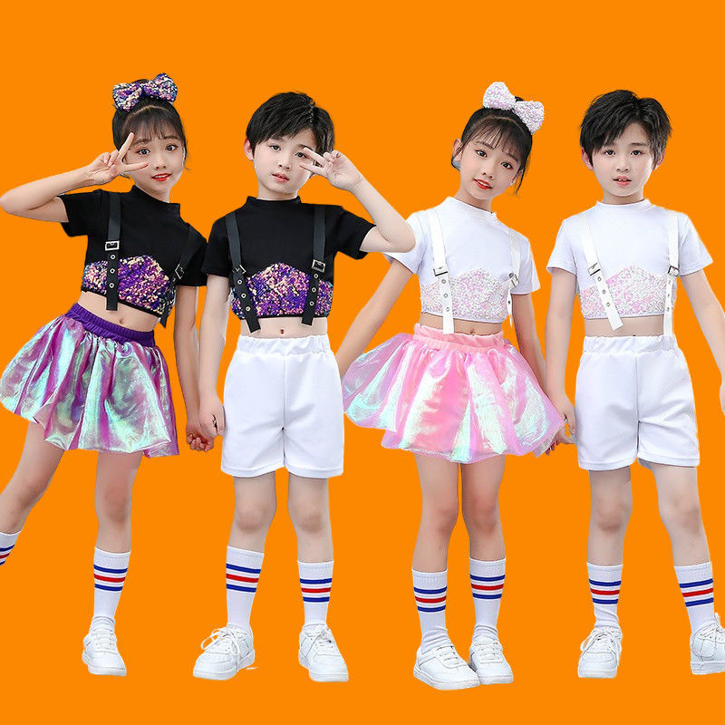 ชุดเต้น ฮิปฮอป เสื้อแขนสั้นสีดำ+กระโปรง วิ้ง