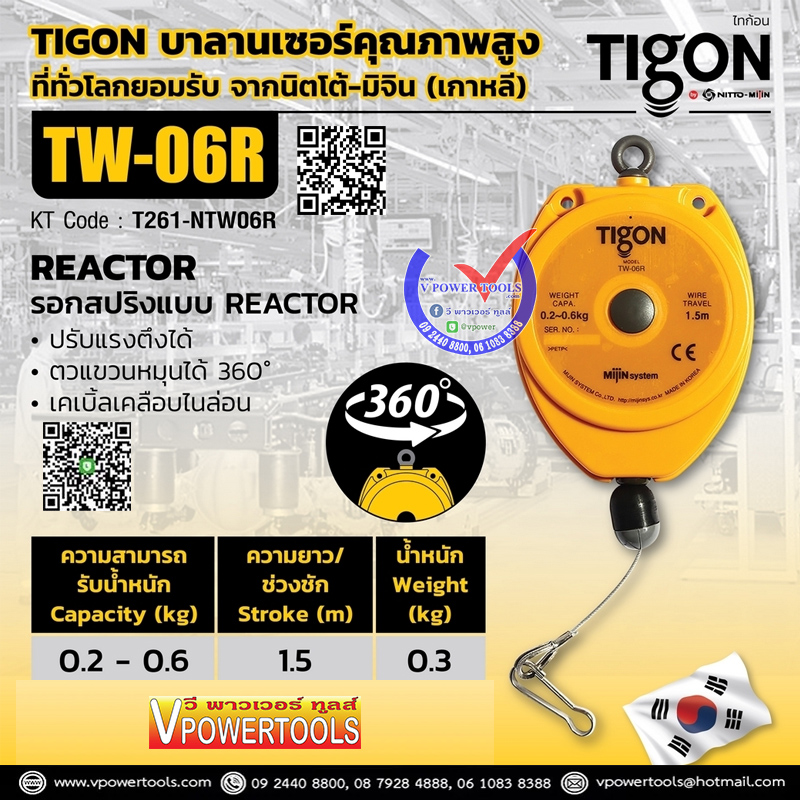 TIGON สปริงบาลานเซอร์ แบบ REACTOR รุ่น NTW รอกแขวนหมุนได้แบบสปริง (ไทกอน จาก นิตโต้-มิจิน) ⬇️⤵️สินค้ามีตัวเลือก