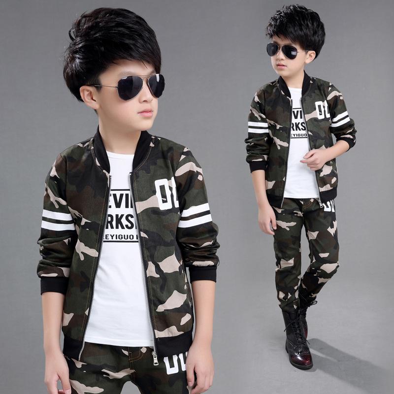 ชุดกันหนาวเด็ก ชุดเสื้อแขนยาวลายทหาร+กางเกงขายาว