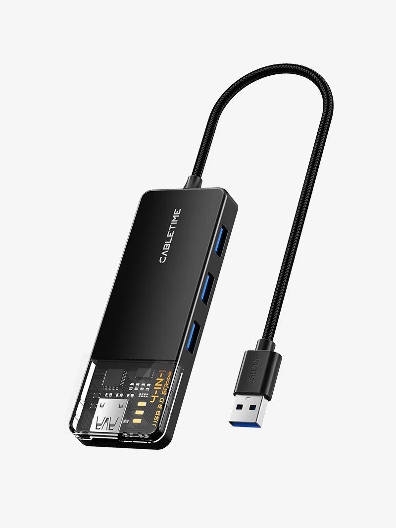 USB-A 3.0 to HUB USB-A 3.0 4Port with Power USB-C port สายยาว 1m by Cabletime