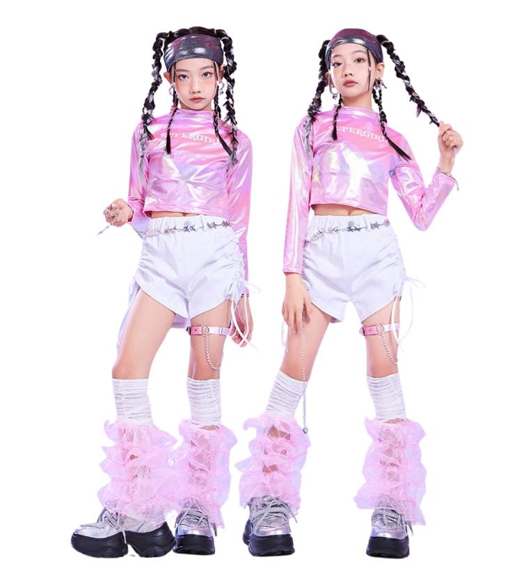 ชุดเต้นเด็ก เซ็ตเสื้อ+กางเกง/กระโปรงสีชมพู