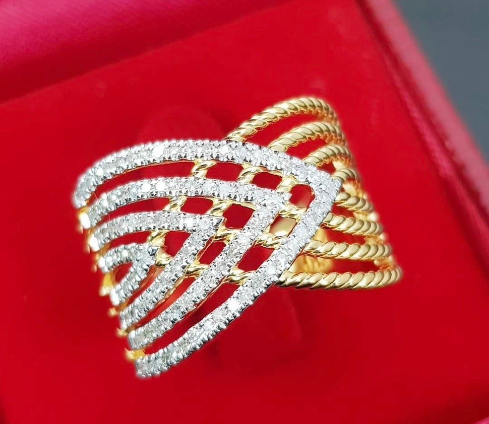 พร้อมส่งและสั่งผลิตแหวนเพชรแท้วงเดียวจบ แหวนแต่งงาน แหวนหมั้น ใส่เที่ยว ออกงาน แหวนทองคำ 9K เพชรกุหลาบแท้ 0.32 กะรัต 96 เม็ด ราคาถูกมาก ส่งฟรี