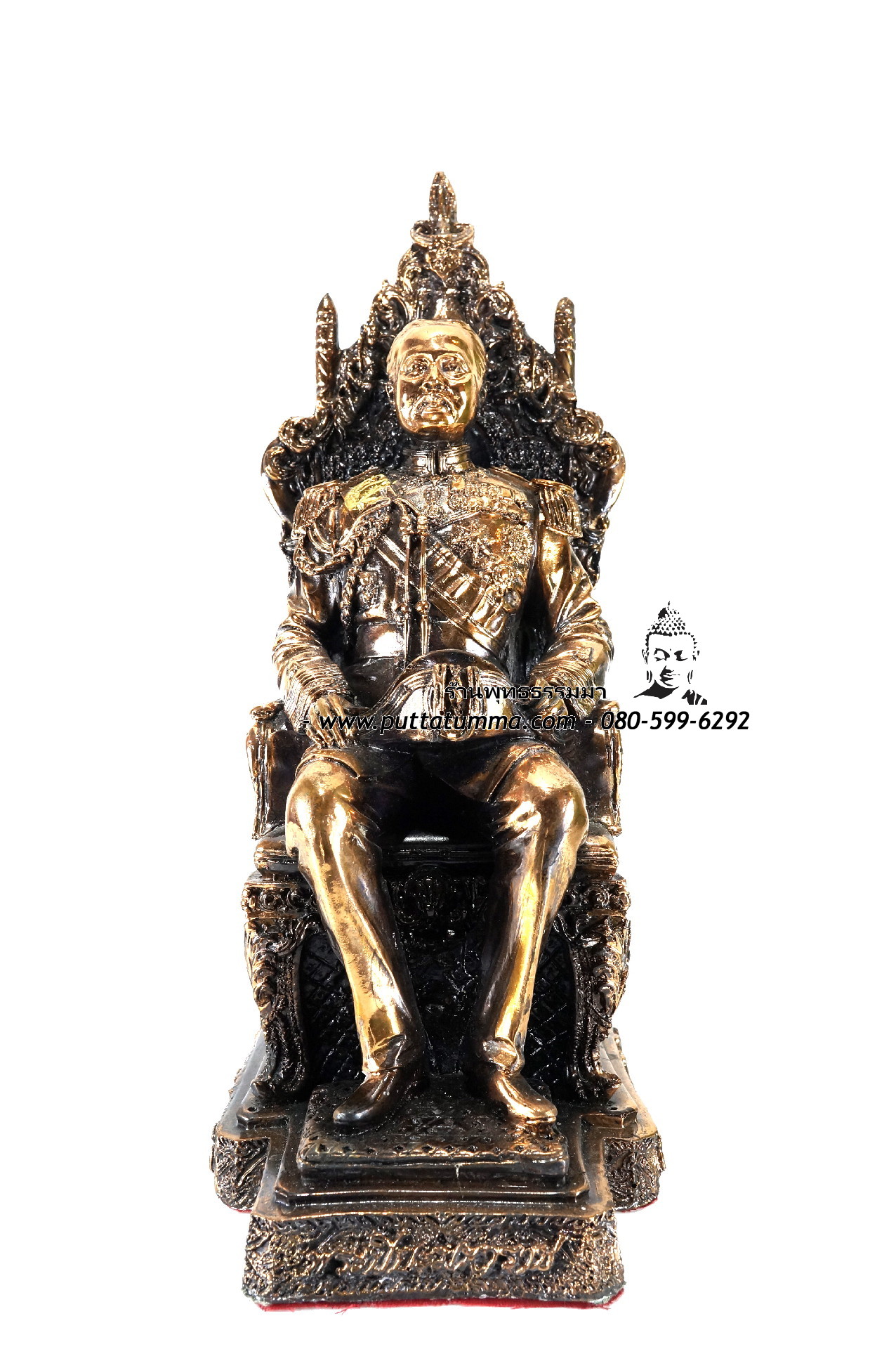 เสด็จพ่อ ร.5 นั่งบัลลังค์ เนื้อเรซิ่น ชุบผิวทองแดงรมดำ ขนาด 5 นิ้ว สูง 12 นิ้ว
