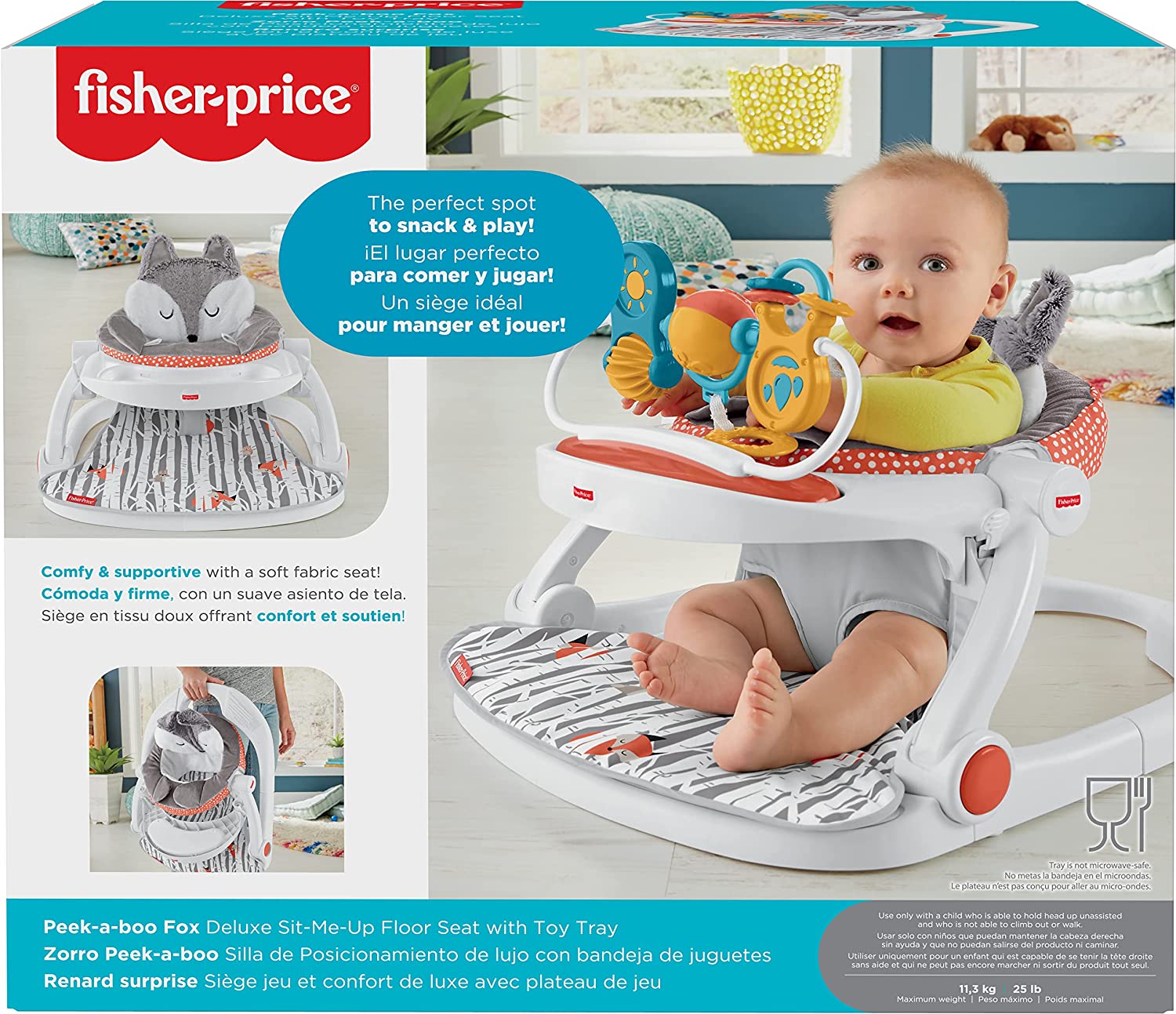 เก้าอี้นั่ง Fisher-Price Premium Sit-Me-Up Floor Seat with-Toy Tray Peek-a-Boo Fox Portable Baby Chair with Snack Tray and-Toys
