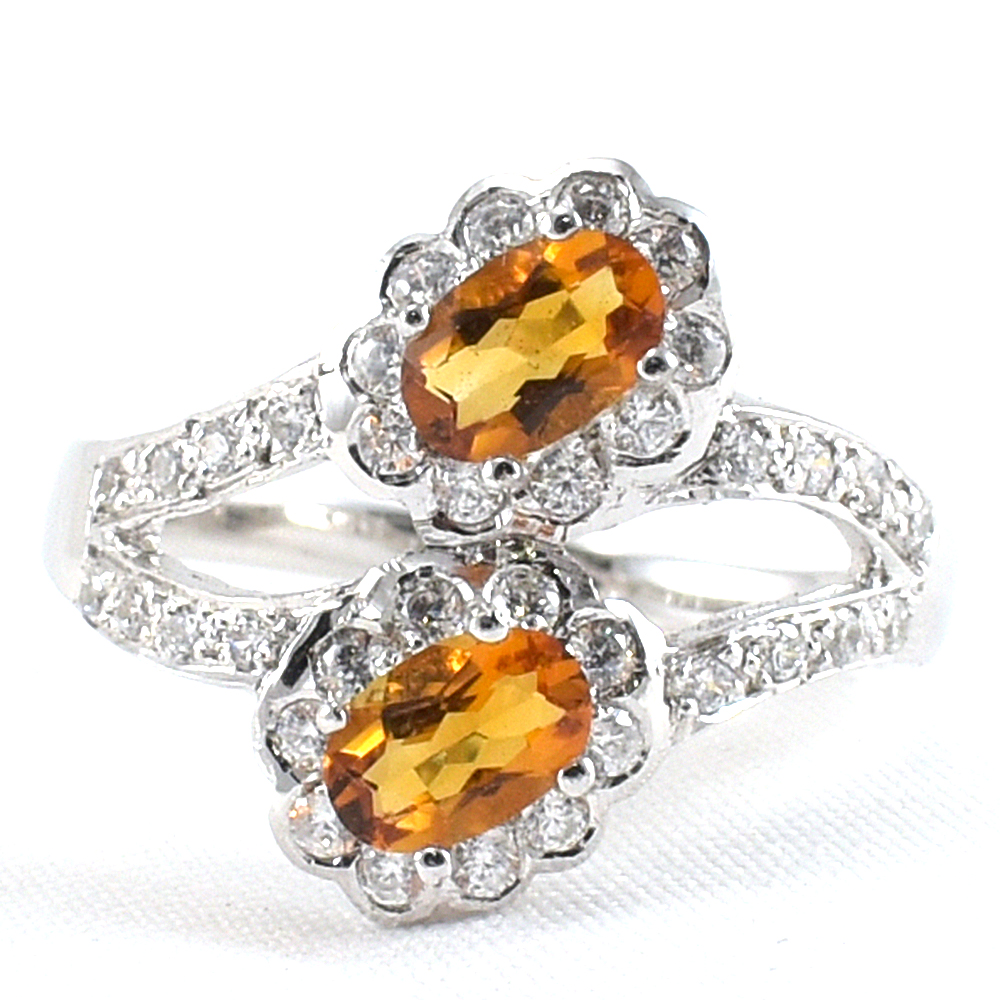 แหวนเงินแท้ราคาถูกชุบทองคำขาว ซิทรินแท้ 1.10 กะรัต งานประณีตสวยงาม สั่งผลิตค่ะ