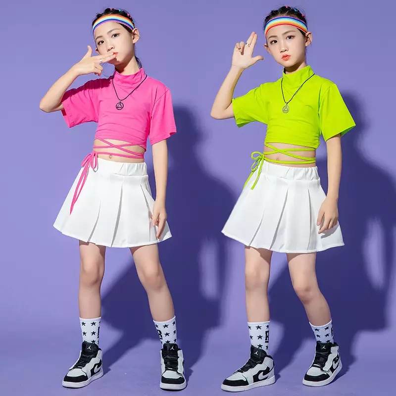 ชุดเต้น ชุดแดนซ์ เสื้อแขนสั้น+กระโปรงสั้นสีขาว