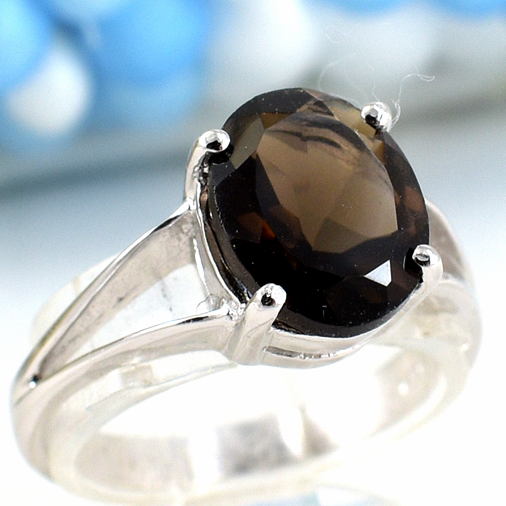 แหวนเงินแท้ราคาถูกชุบทองคำขาว พลอยแท้สโมกกี้ควอทซ์ 2.25 กะรัต งานประณีตสวยงาม สั่งผลิตค่ะ