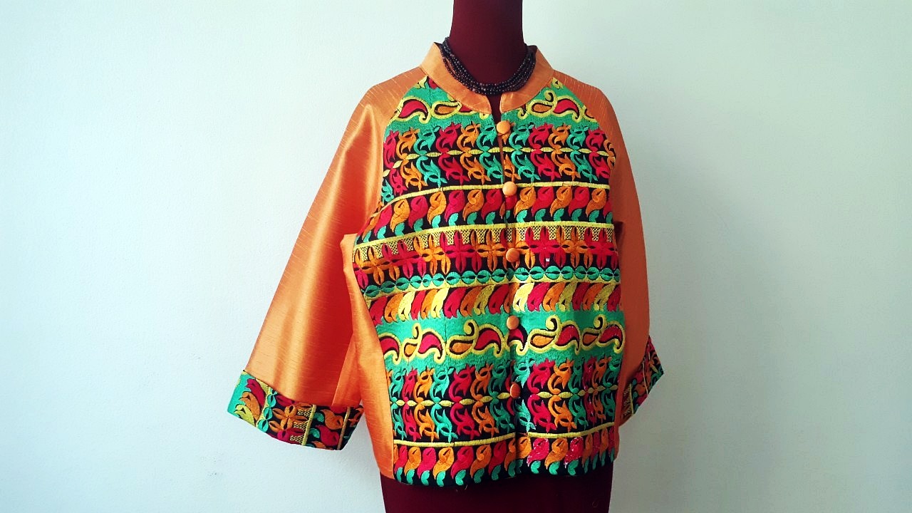 SIVA เสื้อคลุ้มผ้าไหมไทยตกแต่งวัสดุเหลือใช้ SIVA (ส่งฟรี) ดำ,น้ำตาล,ชมภู่,ฟ้า,แดงเลือดหมู M,L,XL,XXL