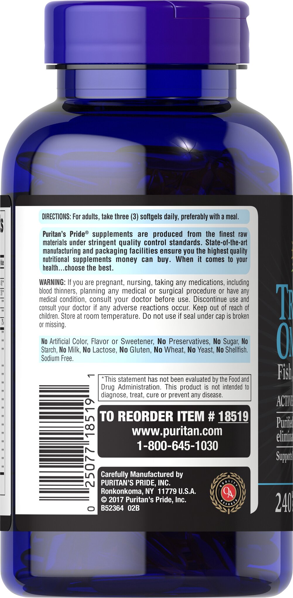 Puritan's Pride Maximum Strength Triple Omega 3-6-9 Fish, Flax & Borage Oils 240 softgels