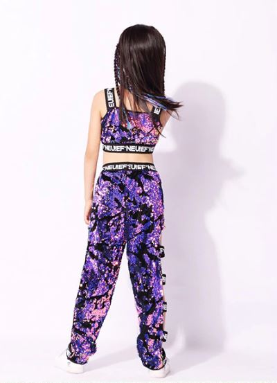 ชุดเต้น ชุดแดนซ์ สีม่วง ปักเลื่อม พร้อมเสื้อแจ๊คเก็ต