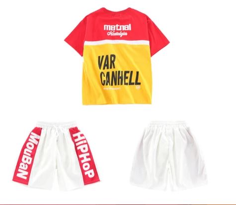 ชุดเต้น แดนซ์ชาย เสื้อแขนสั้น สีแดง+กางเกงขาสั้นขาว