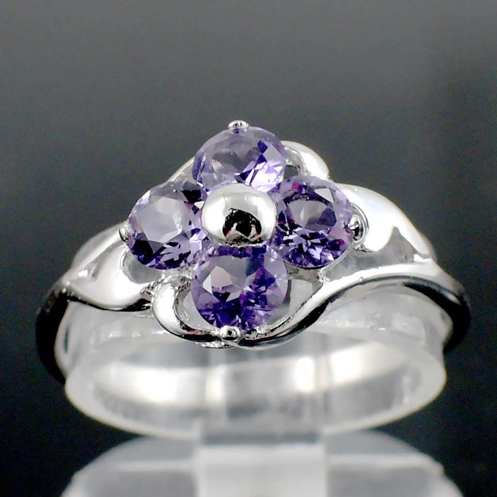 แหวนเงินแท้ราคาถูกชุบทองคำขาว แอมิทิสต์แท้ 1.32 กะรัต งานประณีตสวยงาม สั่งผลิตค่ะ