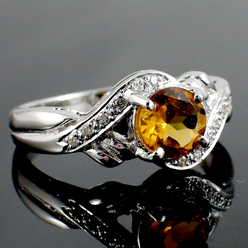 แหวนเงินแท้ราคาถูกชุบทองคำขาว ซิทรินแท้ 0.76 กะรัต เพชรCZ 0.042 กะรัต งานประณีตสวยงาม สั่งผลิตค่ะ