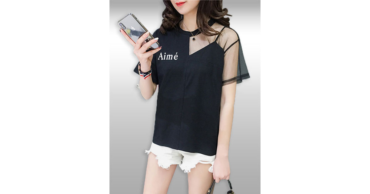 เสื้อแฟชั่นแต่งผ้าตาข่ายแบบเซ็กซี่ มี2สี รหัส 2070