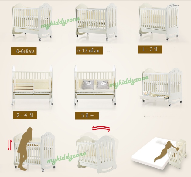 เตียงนอนเด็ก ไม้สีขาว White Premium Crown Multifunctio ดีไซน์สวยหรู TP21058(WD10 )