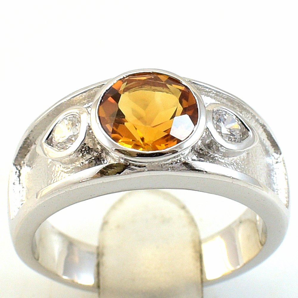 แหวนเงินแท้ราคาถูกชุบทองคำขาว ซิทรินแท้ 1.25 กะรัต เพชรCZ 0.06 กะรัต งานประณีตสวยงาม สั่งผลิตค่ะ