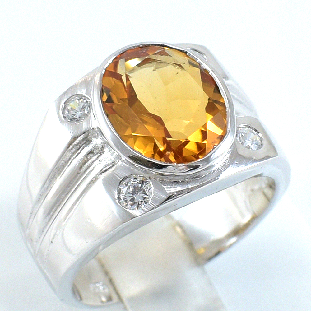 แหวนเงินแท้ราคาถูกชุบทองคำขาว ซิทรินแท้ 4.80 กะรัต เพชรCZ 0.12 กะรัต งานประณีตสวยงาม สั่งผลิตค่ะ