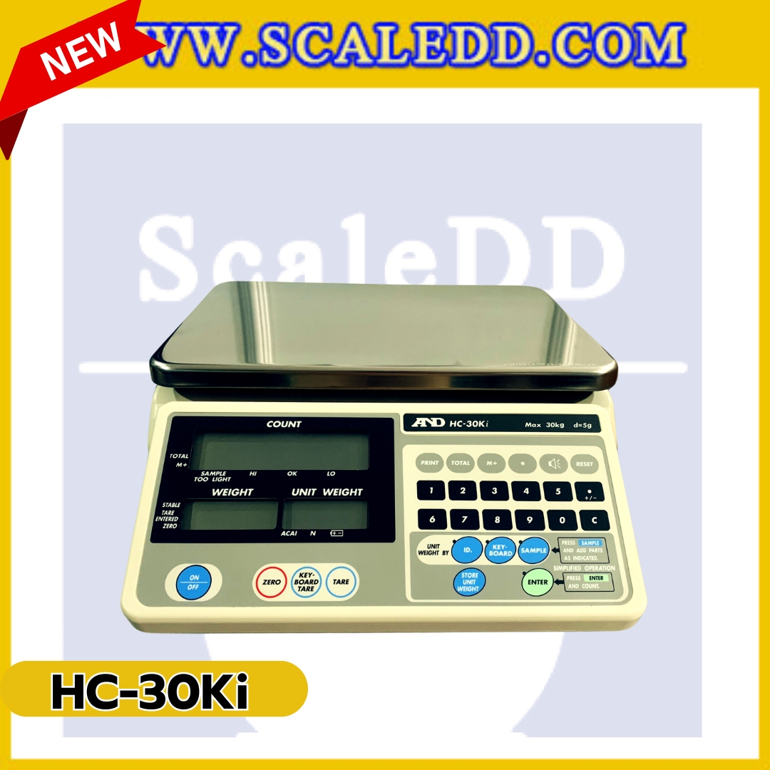 เครื่องชั่งนับจำนวณชิ้นงานดิจิตอล รุ่น HC-30Ki ยี่ห้อ AND น้ำหนักสูงสุด 30 กิโลกรัม ความละเอียด 5 กรัม (ผ่านตรวจรับรองจากสำนักกองชั่งตวงวัด)
