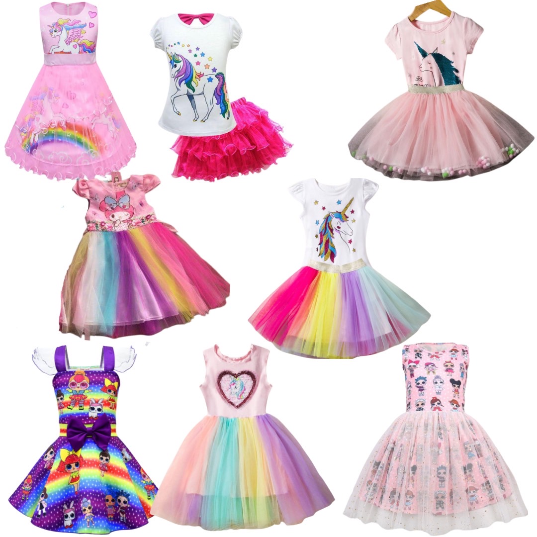 พร้อมส่ง ชุดเดรสแขนกุดลายยูนิคอน LOL สีชมพู
