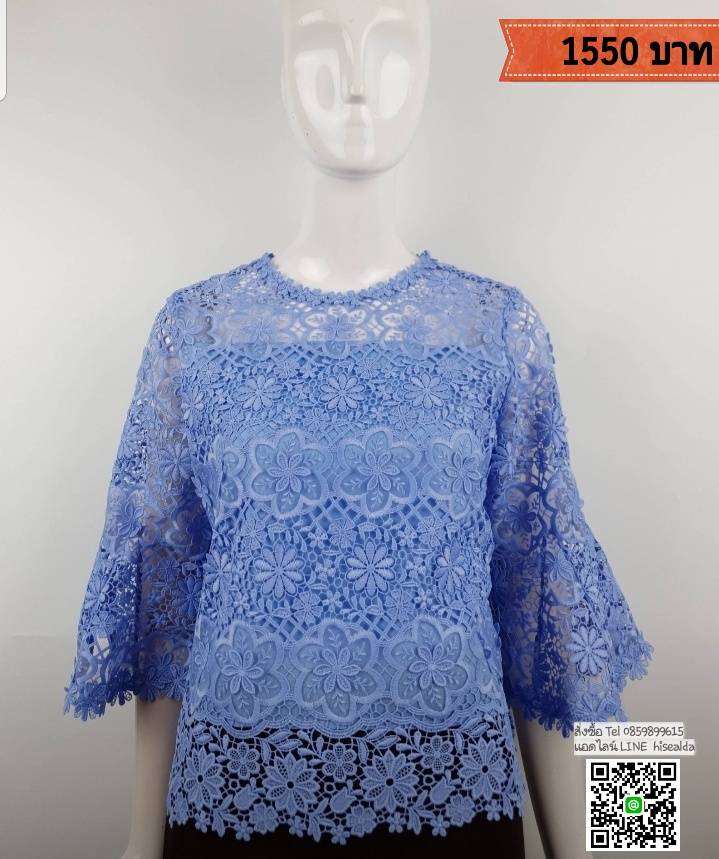 เสื้อลูกไม้ทรงแขนหางปลา ลูกไม้ดอกลอยสวิส