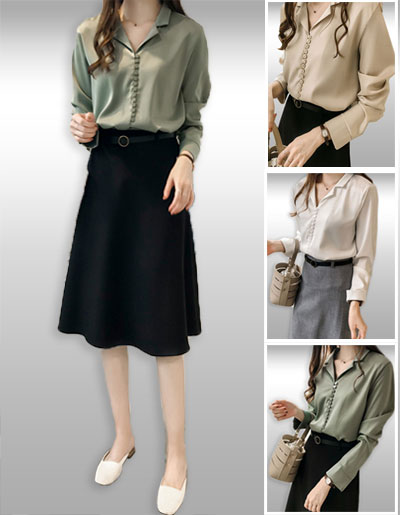 เสื้อเชิ๊ตแฟชั่นแขนยาวสไตล์ทำงานมี 3สี รหัส2019