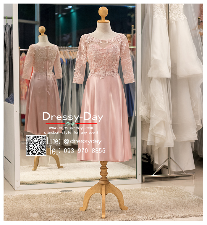 รหัส ชุดเจ้าภาพ :PFS076 ชุดราตรีสั้น มีแขน ปักลูกไม้ สวย หวาน หรู สไตล์ไฮโซ ใส่ไปงานแต่งงานเช้า กลางวัน กลางคืน คนอ้วนใส่สวย
